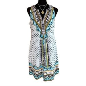 ✅ SOLD ✅ Hale Bob Sleeveless Printed Dress Teal & Black M